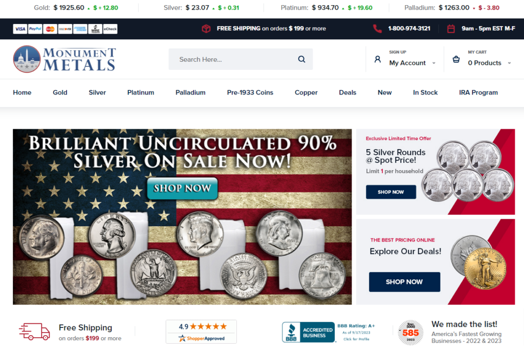 Monument Metals website homepage 