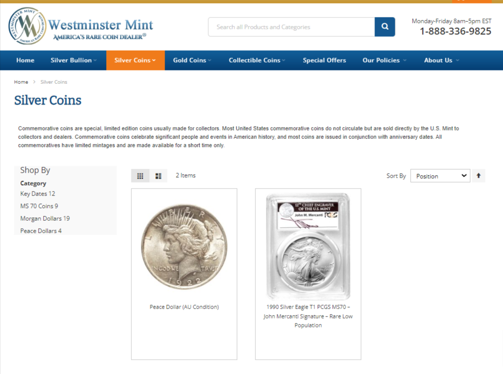 Westminster Mint  Silver products 