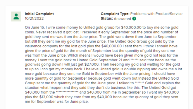 United Gold Group reviews on BBB
