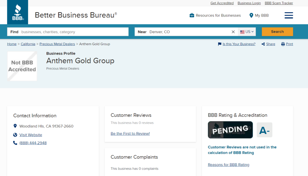 Anthem Gold Group BBB