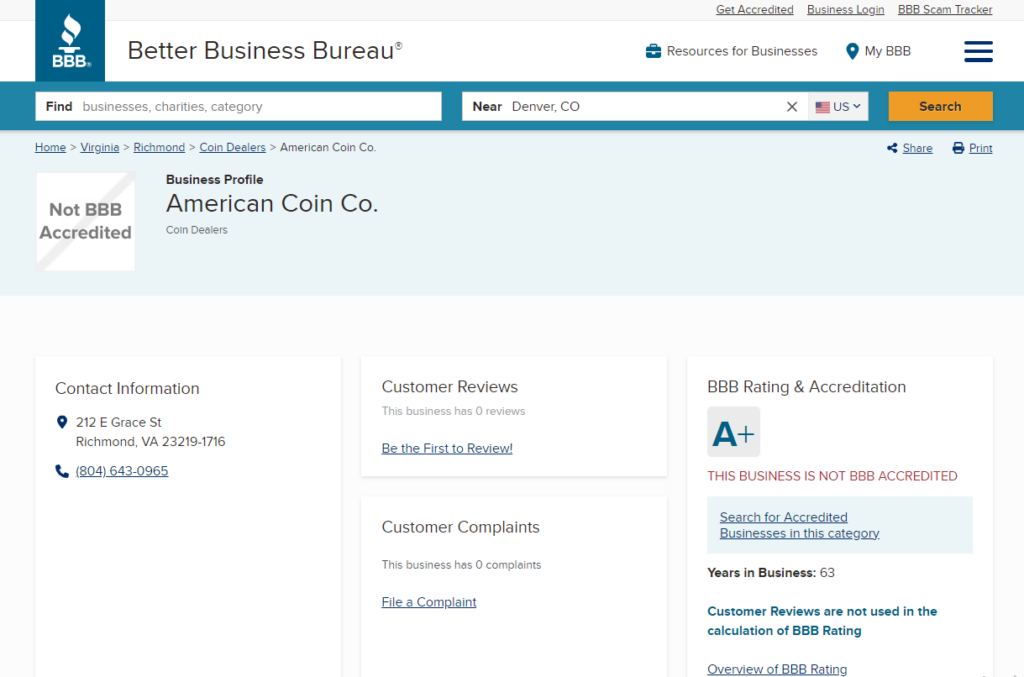 American Coin Co. BBB