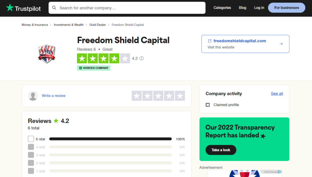 Freedom Shield Capital Trustpilot review