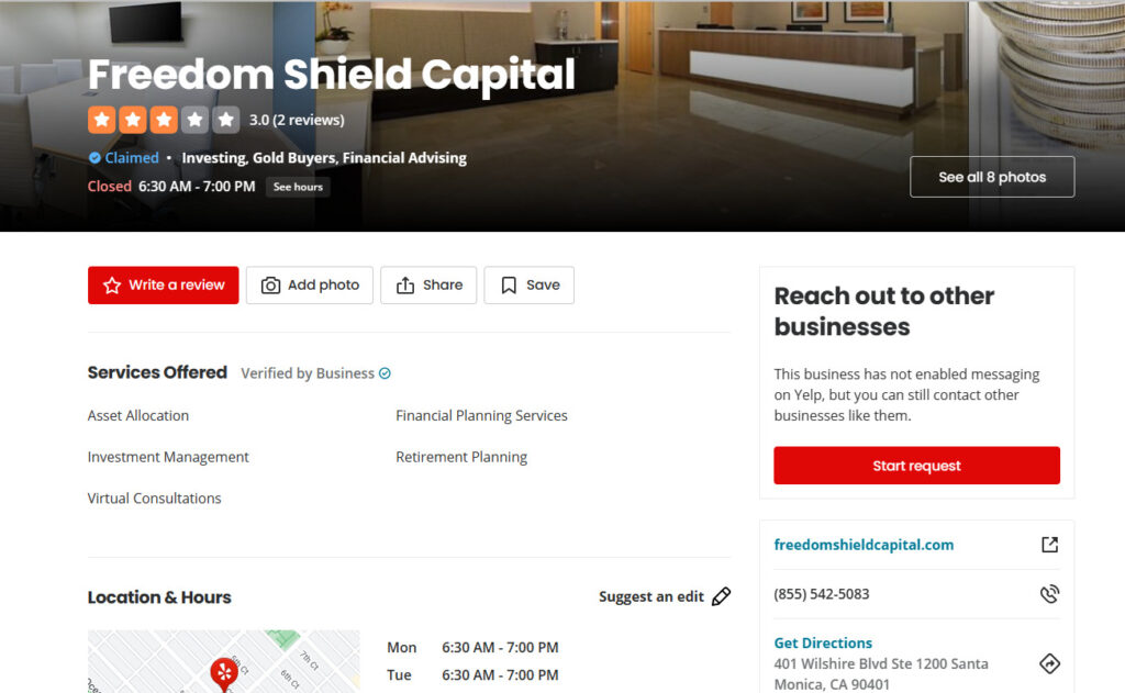 Freedom Shield Capital review on Yelp