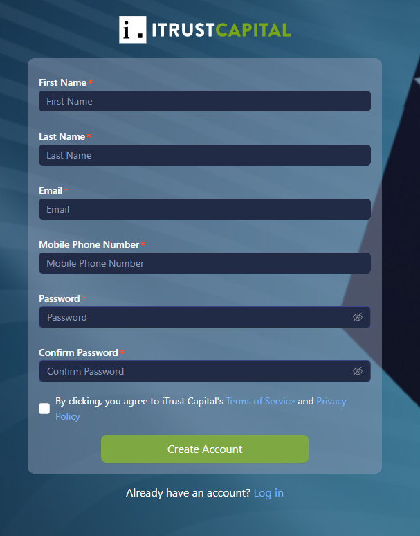 iTrustCapital sign in page